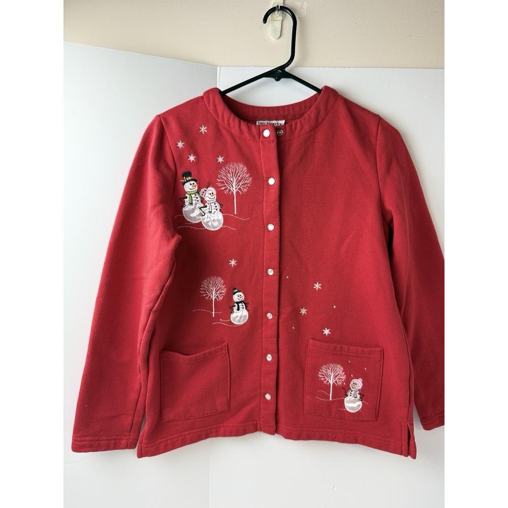 Christmas Holiday Snowman Sweater Breckenridge Cardigan‎ Women Sz S Appliqué